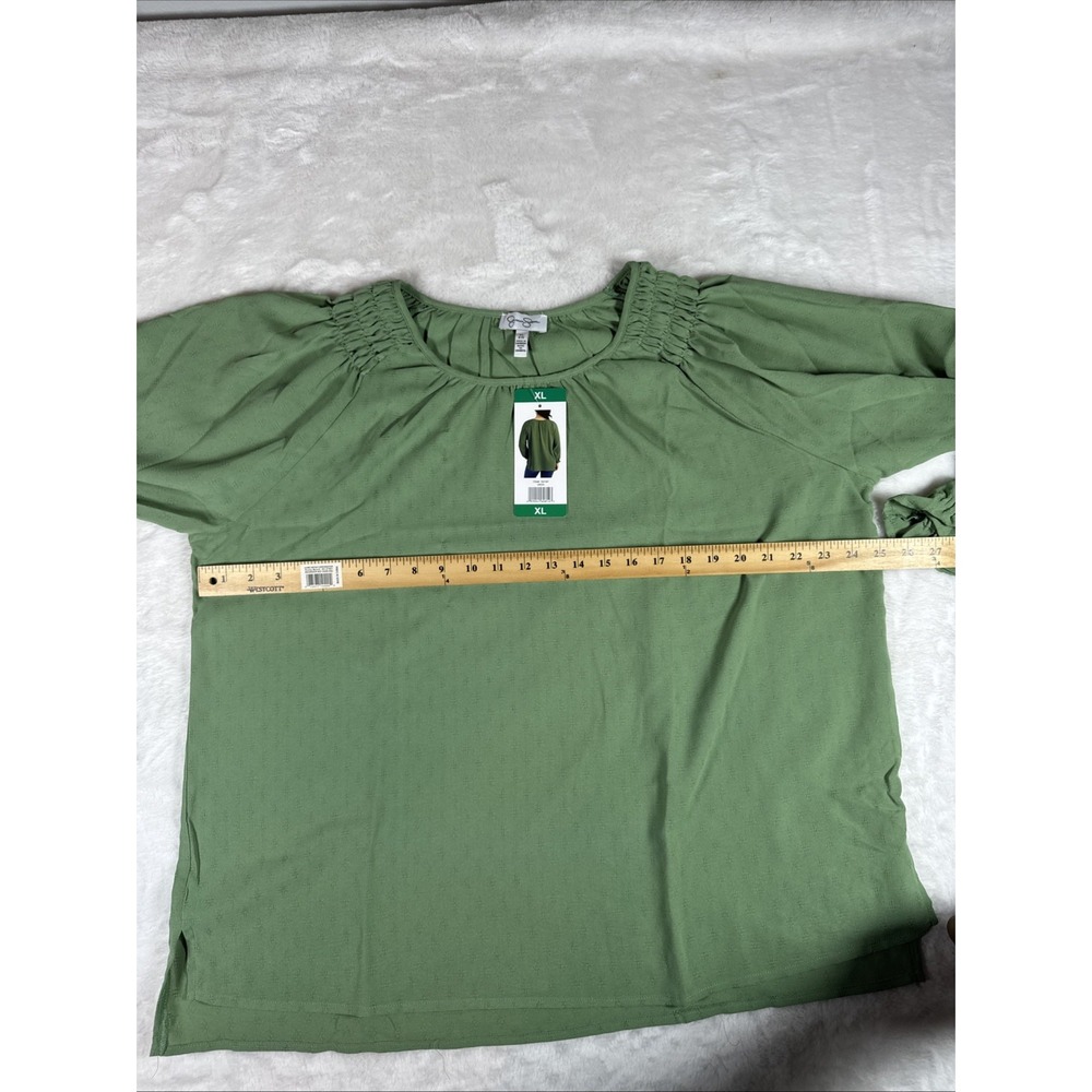 Jessica Simpson Womens XL Green Smocked Shoulder Textured Long Sleeve Blouse NWT - Picture 5 of 8